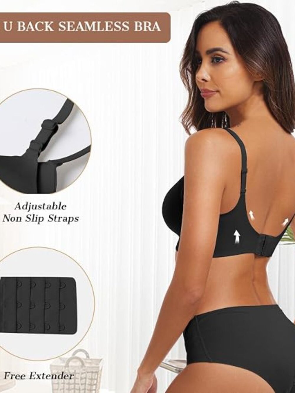 OEAK Womens Wireless Jelly Bra Black, (L) - Picture 3 of 4